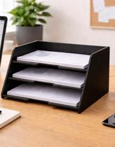 Organizador de Documentos A4 MDF 3 Divisórias Porta Papéis para Escritório e Home Office Preto ou Madeira - Universo do MDF