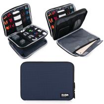 Organizador de eletrônicos BUBM de dupla camada de nylon azul escuro