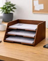 Organizador de Escritório A4 em MDF com 3 Divisórias para Mesa Preto ou Madeira Organizador de Escritório A4 em MDF com 3 Divisórias para Mesa Preto ou Madeira
