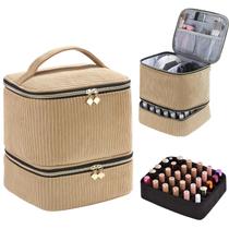 Organizador de esmaltes e estojo para luminárias de unhas marrom cotelê Organizador de esmaltes e estojo para luminárias de unhas marrom cotelê