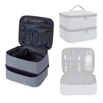 Organizador de esmaltes UOZL portátil de dupla camada cinza