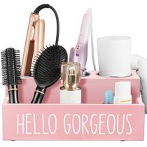 Organizador de ferramentas de cabelo Bivvclaz Wooden Hair Secador de Cabelo Rosa