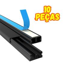 Organizador de fio canaleta pvc 1 metro 20x10 preta com fita dupla face e divisória ilumi 10 peças