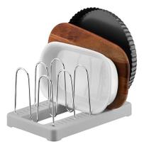 Organizador De Formas Travessas Tampas Ajustável Suporte Com 6 Divisórias Desmontáveis Para Bancada Armário Cozinha Organizador De Formas Travessas Tampas Ajustável Suporte Com 6 Divisórias Desmontáveis Para Bancada Armário Cozinha