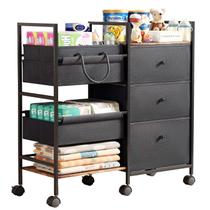 Organizador de Fraldas para Bebê BG-BABYGO com 3 Níveis e Carrinho com Rodas Organizador de Fraldas para Bebê BG-BABYGO com 3 Níveis e Carrinho com Rodas