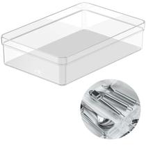 Organizador de Gaveta 22x15x5cm Cesto Multiuso Modular Casa P/ Escritório Cozinha Utensílios Transparente Removível Divisória Organização