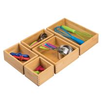 Organizador de gavetas MDesign Bamboo Wood Echo Collection, conjunto de 5 peças