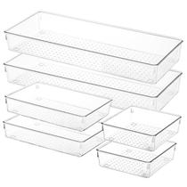 Organizador de gavetas Voova, pacote com 6, conjunto de plástico transparente, 3 tamanhos