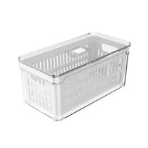 Organizador De Geladeira 5L Com Tampa e Cesto Escorredor Legumes Frutas Verduras Acrílico Clear OU Organizador De Geladeira 5L Com Tampa e Cesto Escorredor Legumes Frutas Verduras Acrílico Clear OU