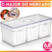 Organizador De Geladeira 6,8 Litros Com 3 Cesto Tampa Multiuso Alimentos Verduras E Vegetais Organizador De Geladeira 6,8 Litros Com 3 Cesto Tampa Multiuso Alimentos Verduras E Vegetais
