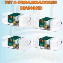 Organizador De Geladeira Acrilico Diamond Kit 4 Peças 23x11x8 cm Transparente Com Alça