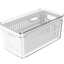 Organizador De Geladeira Com Escorredor Interno 5L Caixa Plástica Para Legumes Saladas Clear Fresh OU Organizador De Geladeira Com Escorredor Interno 5L Caixa Plástica Para Legumes Saladas Clear Fresh OU