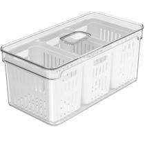 Organizador de Geladeira em Acrílico com Cesto Triplo e Tampa 5 Litros Clear Fresh OU Organizador de Geladeira em Acrílico com Cesto Triplo e Tampa 5 Litros Clear Fresh OU