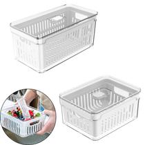 Organizador de Geladeira OU Salada Frutas Verduras Cesto Escorredor Clear Fresh 2,2L e 5L Organizador de Geladeira OU Salada Frutas Verduras Cesto Escorredor Clear Fresh 2,2L e 5L