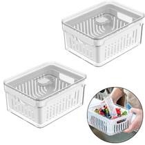 Organizador de Geladeira OU Salada Frutas Verduras Cesto Escorredor Clear Fresh 2,2L Kit c/2