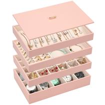 Organizador de joias, conjunto de 4 em couro PU empilhável Voova, rosa Organizador de joias, conjunto de 4 em couro PU empilhável Voova, rosa