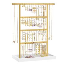 Organizador de joias SONGMICS Porta-brincos de 4 camadas branco/dourado