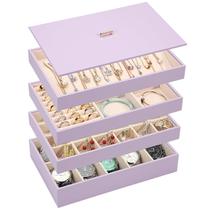 Organizador de joias Voova empilhável em couro PU lavanda 28x18x16cm Organizador de joias Voova empilhável em couro PU lavanda 28x18x16cm