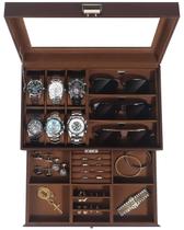 Organizador de Joyas para Relojes Kukikan de 6 Compartimentos y 2 Niveles con Cerradura