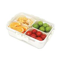 Organizador De Lanches Portátil Transparente Com Divisórias, Bandeja De Serviço Com Tampa E Alça