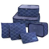 Organizador de Malas 6 Peças Viagem Necessaire Azul Listra