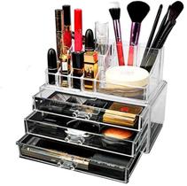 Organizador de Maquiagem Acrílico com 3 Gavetas e 16 Nichos - Porta Pincéis e Batom Organizador de Maquiagem Acrílico com 3 Gavetas e 16 Nichos - Porta Pincéis e Batom