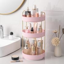 Organizador de maquiagem Aveniee 360 Rotating for Vanity Pink 3 níveis