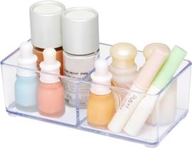 Organizador de maquiagem carrotez de plástico transparente com 2 compartimentos Organizador de maquiagem carrotez de plástico transparente com 2 compartimentos