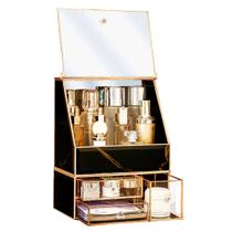 Organizador de maquiagem CoralHouse Luxury Temperado de Vidro com Tampa Organizador de maquiagem CoralHouse Luxury Temperado de Vidro com Tampa