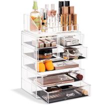 Organizador de maquiagem cosmética Sorbus Clear com 3 gavetas grandes e 4 pequenas