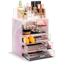 Organizador de maquiagem cosmética Sorbus Clear com 4 gavetas grandes e 2 pequenas Organizador de maquiagem cosmética Sorbus Clear com 4 gavetas grandes e 2 pequenas