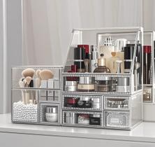 Organizador de maquiagem Hersoo Glass Vanity Stackable 2 gavetas