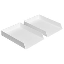 Organizador de mesa Amazon Basics retangular de plástico branco, pacote com 2 unidades