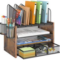 Organizador de Mesa DAOUTIME de 4 Níveis em Tela Metálica com Gaveta e Porta-canetas Organizador de Mesa DAOUTIME de 4 Níveis em Tela Metálica com Gaveta e Porta-canetas
