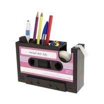 Organizador De Mesa Divertido Com Suporte Para Canetas Em Forma De Fita Cassete Vintage Preta Retro