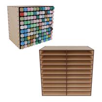 Organizador de Mesa em MDF para 120 Marcadores Suporte Multiuso com 10 Nichos