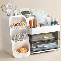 Organizador de mesa HBlife com caneta, porta-lápis, 2 gavetas, branco Organizador de mesa HBlife com caneta, porta-lápis, 2 gavetas, branco