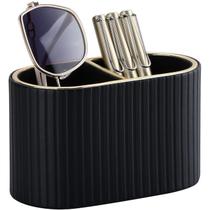 Organizador de mesa KINGFOM PU Leather com compartimento duplo preto
