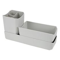 Organizador De Mesa- Maquiagem - Porta Treco - Caneta 3 Peças Linha Loft Cinza