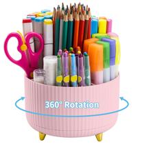 Organizador de mesa Marbrasse 360 giratório de 5 compartimentos rosa