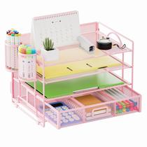 Organizador de mesa Marbrasse, 4 camadas, papel, bandeja para cartas, rosa