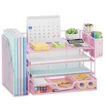 Organizador de mesa Marbrasse, bandeja para cartas em papel de 4 camadas, rosa