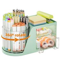 Organizador de mesa Marbrasse com 2 gavetas, giratório de 360, verde Organizador de mesa Marbrasse com 2 gavetas, giratório de 360, verde