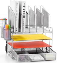 Organizador de mesa Marbrasse de malha de 4 camadas com 5 suportes para arquivos prateado