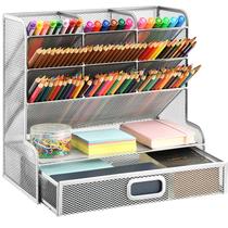 Organizador de mesa Marbrasse Larger Mesh com gaveta prateada Organizador de mesa Marbrasse Larger Mesh com gaveta prateada