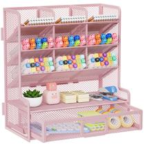 Organizador de mesa Marbrasse Larger Mesh com gaveta rosa Organizador de mesa Marbrasse Larger Mesh com gaveta rosa