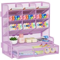 Organizador de mesa Marbrasse Larger Mesh com gaveta roxa Organizador de mesa Marbrasse Larger Mesh com gaveta roxa