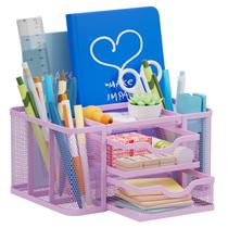 Organizador de mesa Marbrasse Mesh com porta-canetas e 2 gavetas roxo Organizador de mesa Marbrasse Mesh com porta-canetas e 2 gavetas roxo