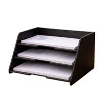 Organizador de Mesa MDF 3 Andares Porta Documentos A4 Preto 32x27cm Organizador de Mesa MDF 3 Andares Porta Documentos A4 Preto 32x27cm