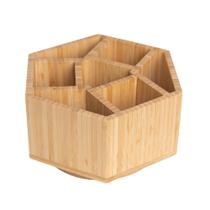 Organizador de Mesa Ninebendstreams de Bambu com Rotação 360 em Formato Hexagonal Organizador de Mesa Ninebendstreams de Bambu com Rotação 360 em Formato Hexagonal